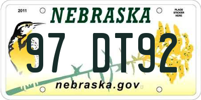 NE license plate 97DT92