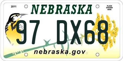 NE license plate 97DX68