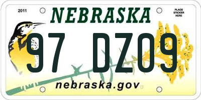 NE license plate 97DZ09