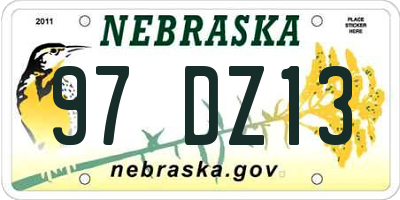 NE license plate 97DZ13
