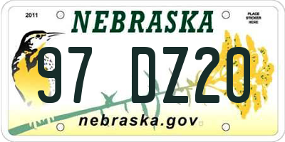 NE license plate 97DZ20