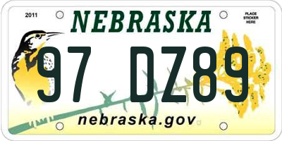 NE license plate 97DZ89