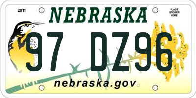 NE license plate 97DZ96