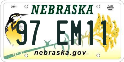 NE license plate 97EM11