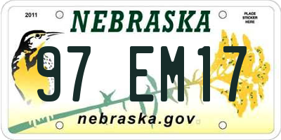 NE license plate 97EM17