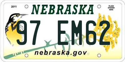 NE license plate 97EM62