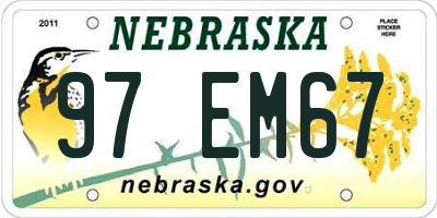 NE license plate 97EM67