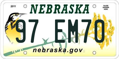 NE license plate 97EM70