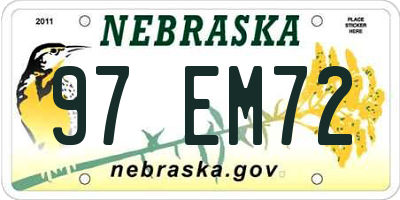 NE license plate 97EM72
