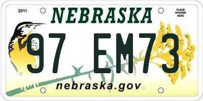 NE license plate 97EM73