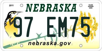 NE license plate 97EM75