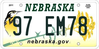 NE license plate 97EM78