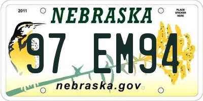 NE license plate 97EM94