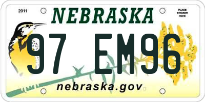 NE license plate 97EM96