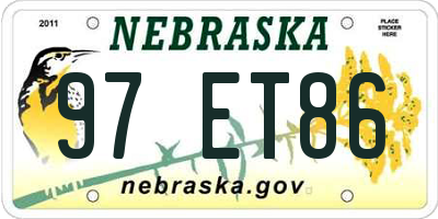 NE license plate 97ET86