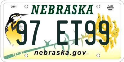 NE license plate 97ET99