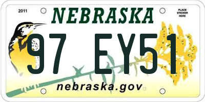NE license plate 97EY51