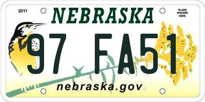 NE license plate 97FA51