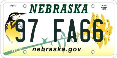 NE license plate 97FA66