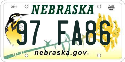 NE license plate 97FA86