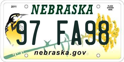 NE license plate 97FA98