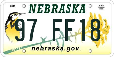 NE license plate 97FF18