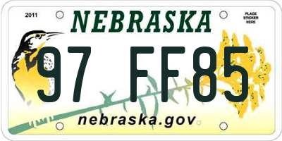 NE license plate 97FF85