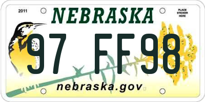NE license plate 97FF98