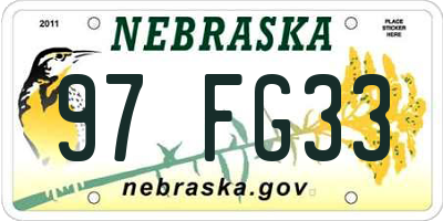 NE license plate 97FG33