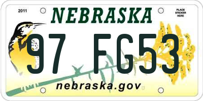 NE license plate 97FG53