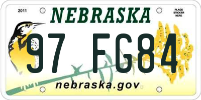 NE license plate 97FG84