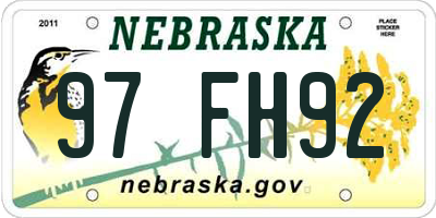 NE license plate 97FH92