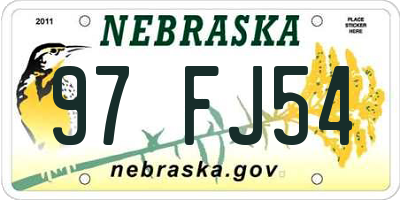 NE license plate 97FJ54