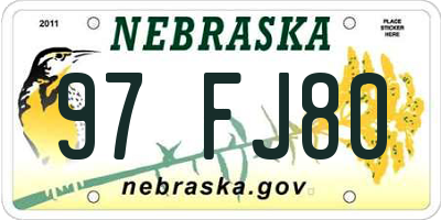 NE license plate 97FJ80