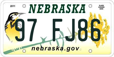 NE license plate 97FJ86