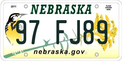 NE license plate 97FJ89