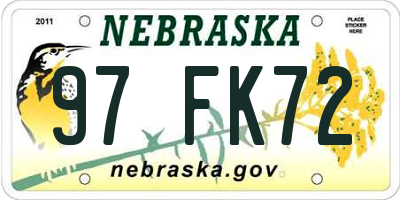 NE license plate 97FK72