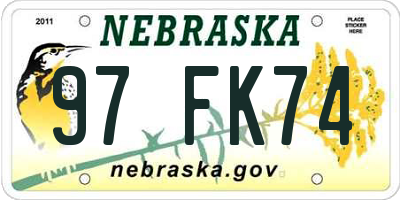 NE license plate 97FK74
