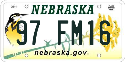 NE license plate 97FM16