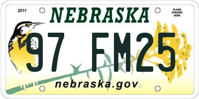 NE license plate 97FM25