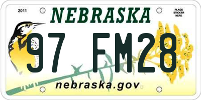 NE license plate 97FM28