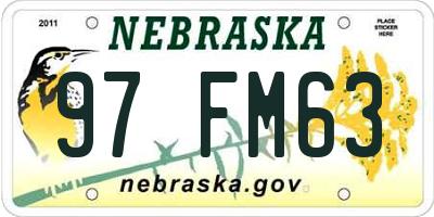 NE license plate 97FM63