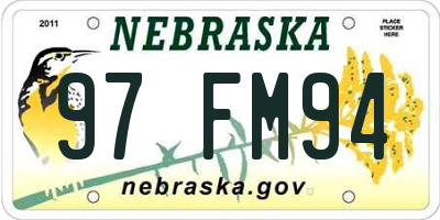 NE license plate 97FM94