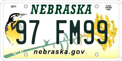 NE license plate 97FM99