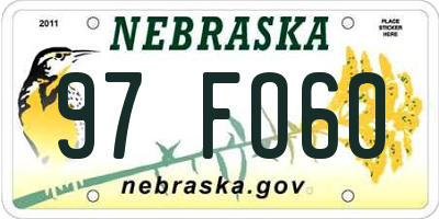 NE license plate 97FO60