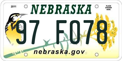 NE license plate 97FO78