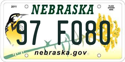 NE license plate 97FO80