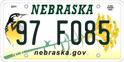 NE license plate 97FO85