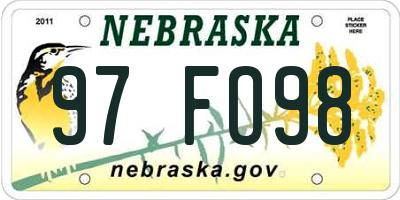 NE license plate 97FO98