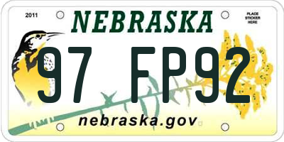 NE license plate 97FP92